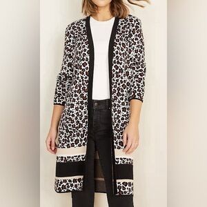 Ann Taylor Animal Print Open Front Cardigan Medium